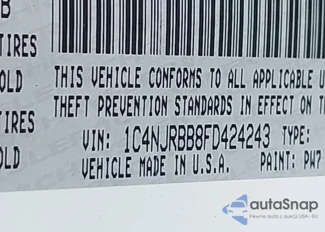 2015 Jeep Patriot Sport z USA, uszkodzony, nr VIN 1C4NJRBB8FD424243